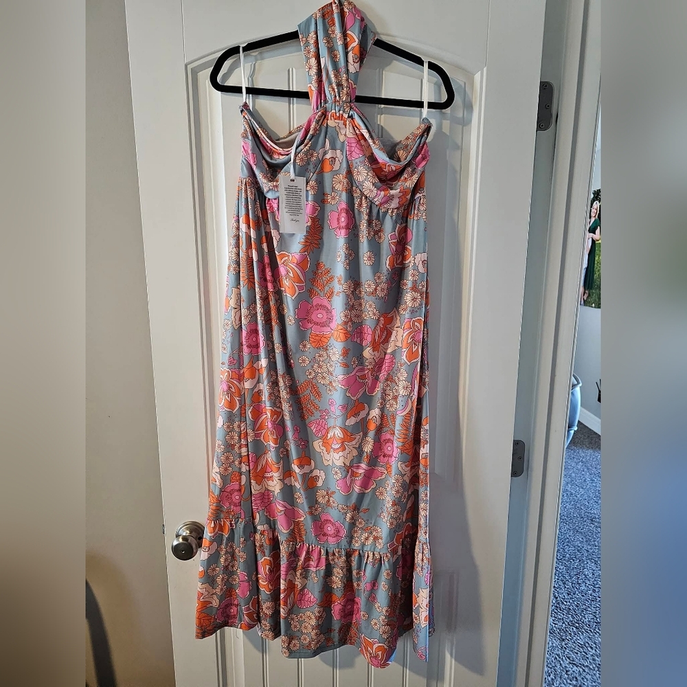 Grace Karin Floral Maxi Dress with Pink and Orange Accents
